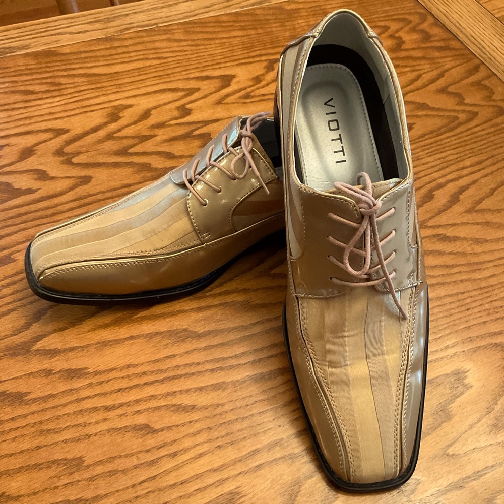 Viotti Striped Satin, Patent, Lace-Up Oxford Style Men’s Shoes, Sz 13